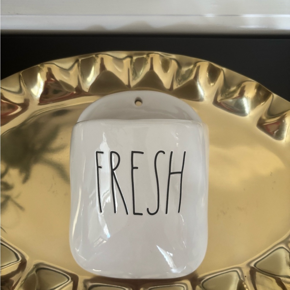 Rae Dunn White Ceramic Wall Pocket with Black Lettering